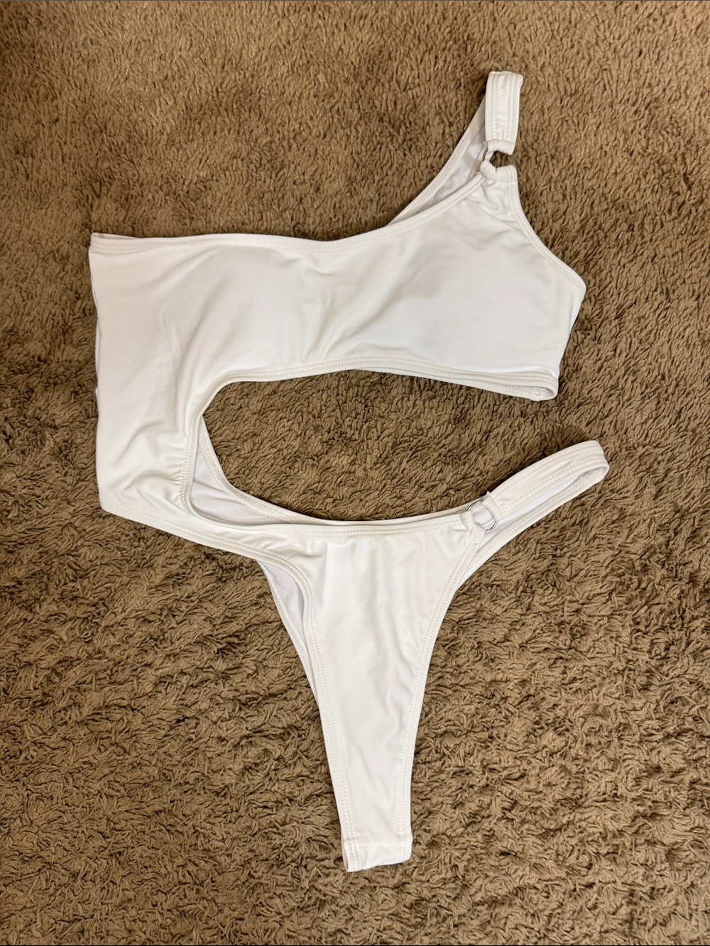 Matte Collection White One-Shoulder Cutout Bikini with Sheer Cover-up Set size M